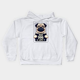 Bad Dog Pug Mugshot Kids Hoodie